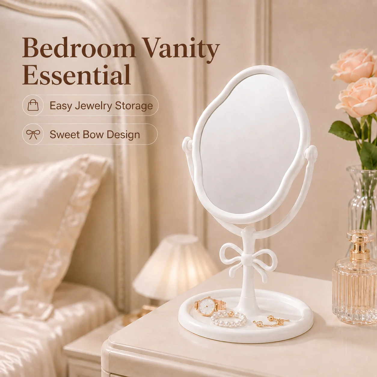 Vanity Mirror Sweet Shape Mirror Hd Mirror Modern Minimalist For Bedroom Vanity Office Desk Beauty Lovers