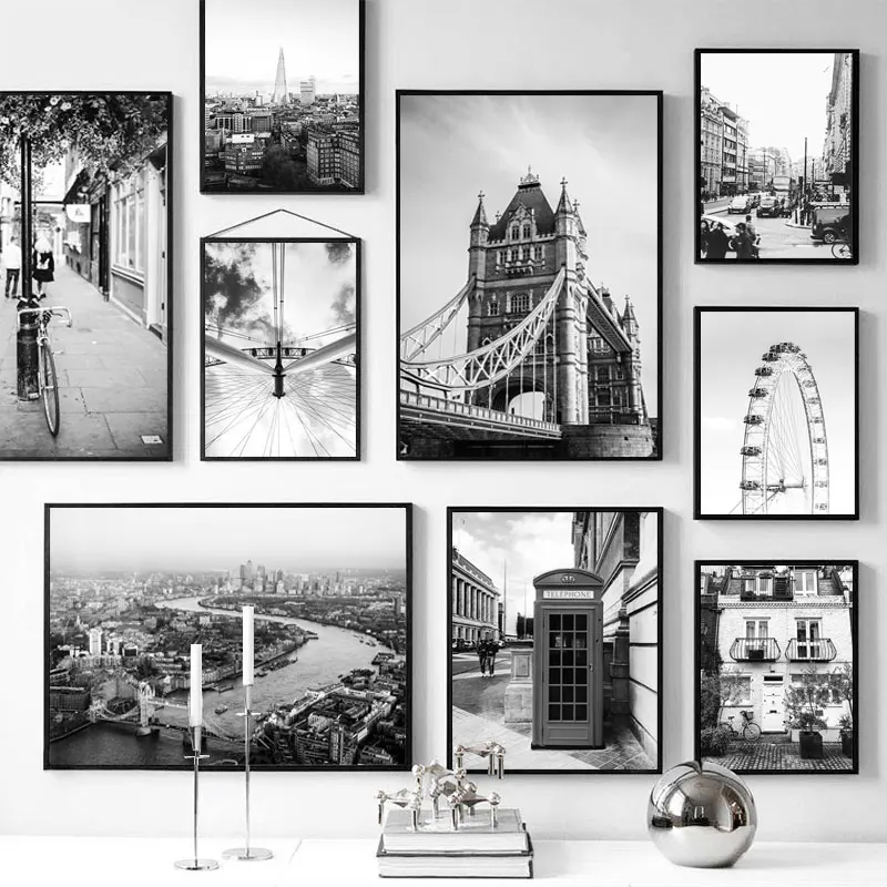 1pc frameless Canvas painting Canvas Painting Nordic Black and White Posters and Prints London Wall Art Pictures for Living R
