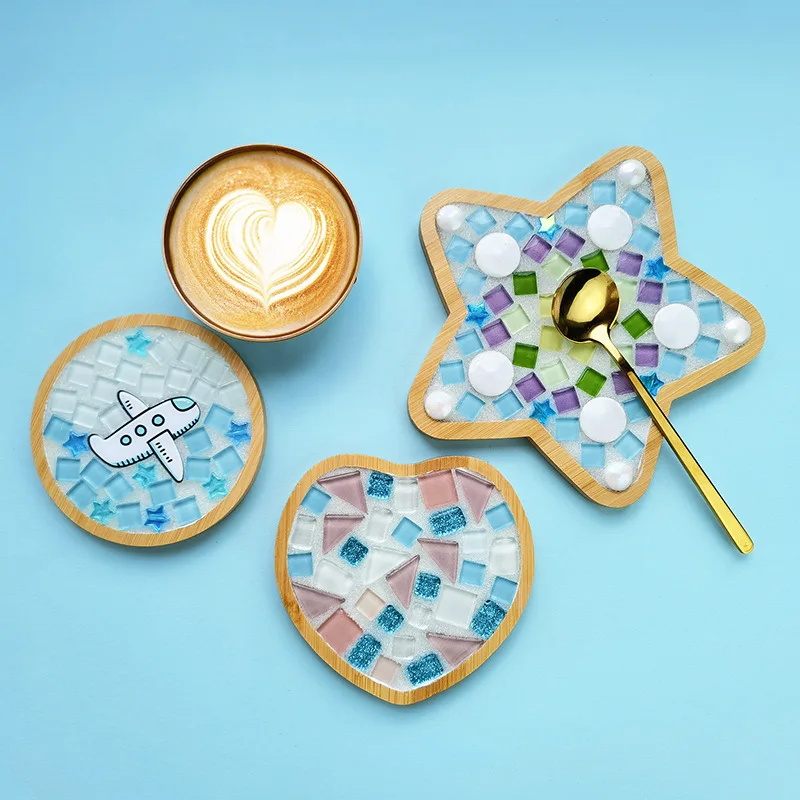 Bamboo Mosaic DIY Coasters Handmade Creative Material for Cup Mat Placemat Mosaic Crystal Craft Tool Kit Kids Gift