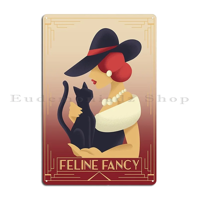 Feline Fancy Art Deco Style Print Metal Plaque Retro Bar Cinema Designs Pub Tin Sign Poster