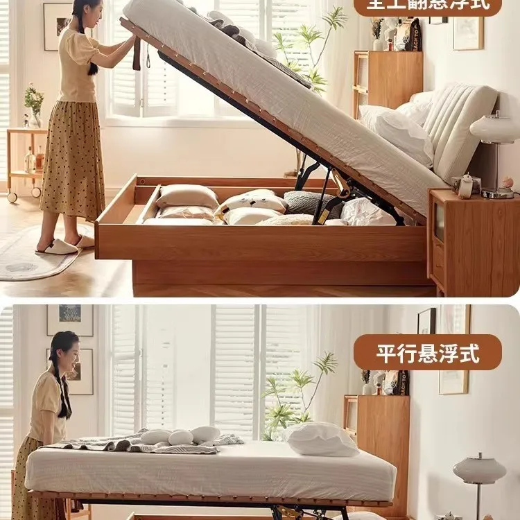 Cama de madeira maciça nórdica personalizável 1.5m pequeno apartamento armazenamento 1.8 cama de casal