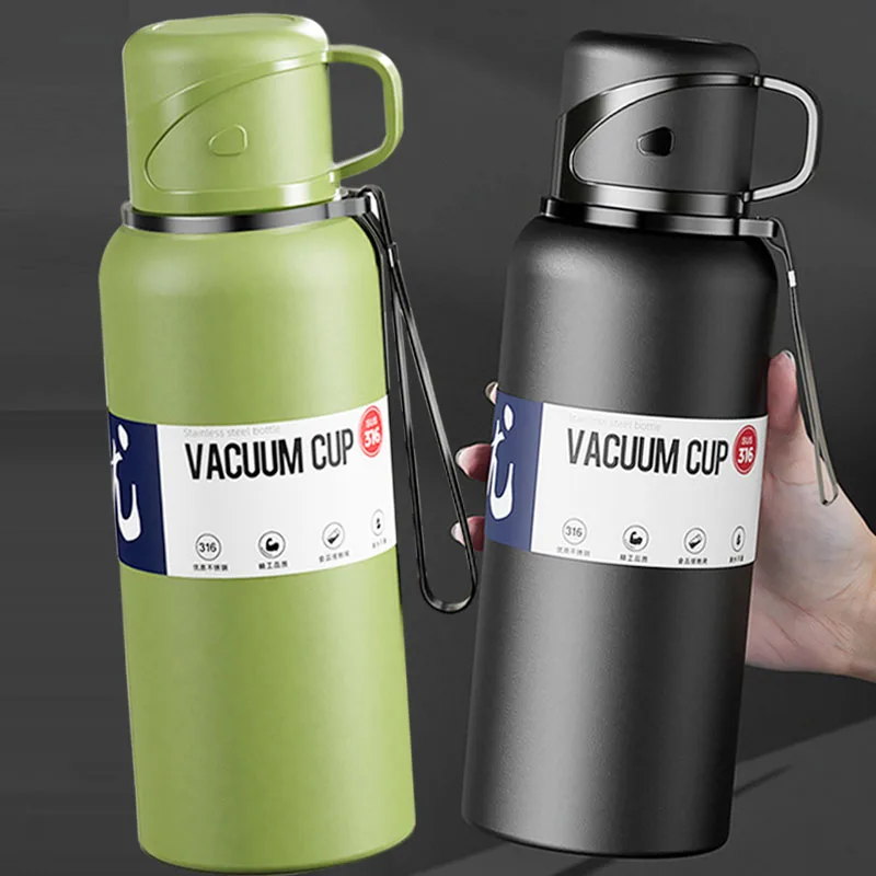 2L Thermal Water Bottle Large Capacity With Straw Stainless Steel Thermos Bottle Cold and Hot Water Bottle Sport Thermos Cup