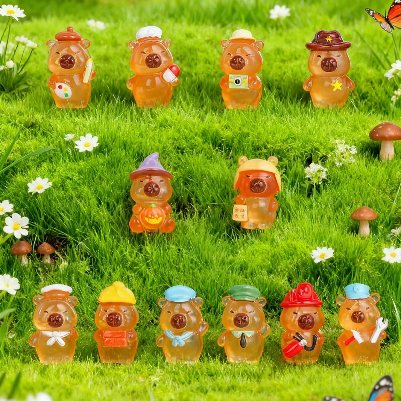 10/20PCSMini Resin Capybara Figurines Luminous Christmas Decor For Fairy Garden Micro Landscape Xmas Gift