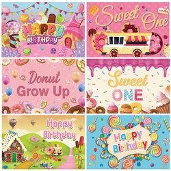 Sweet one Ice Cream Donut Candy Theme Birthday Party Baby Shower Backdrops Cupcake Children Girls Photography Background Gifts