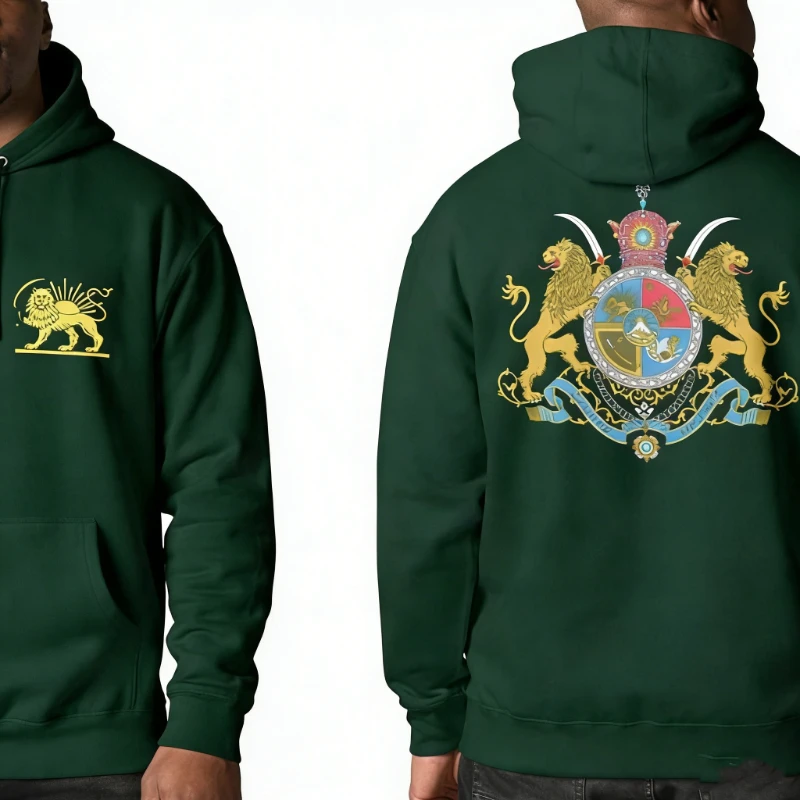 Sweat à capuche assorti Lion et Soleil persans, imprimé arrière avec le blason impérial, streetwear 
