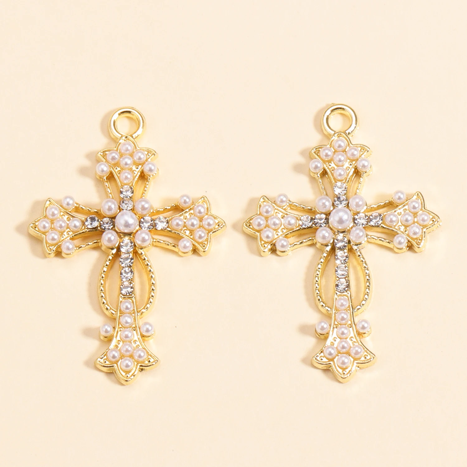 10 Stück exquisite eingelegte Perlen-Kreuz-Anhänger, Zirkon-Legierung, Charms für Schmuckherstellung, DIY-Kreuz-Halsketten-Zubehör, Bastelbedarf – Detail 7