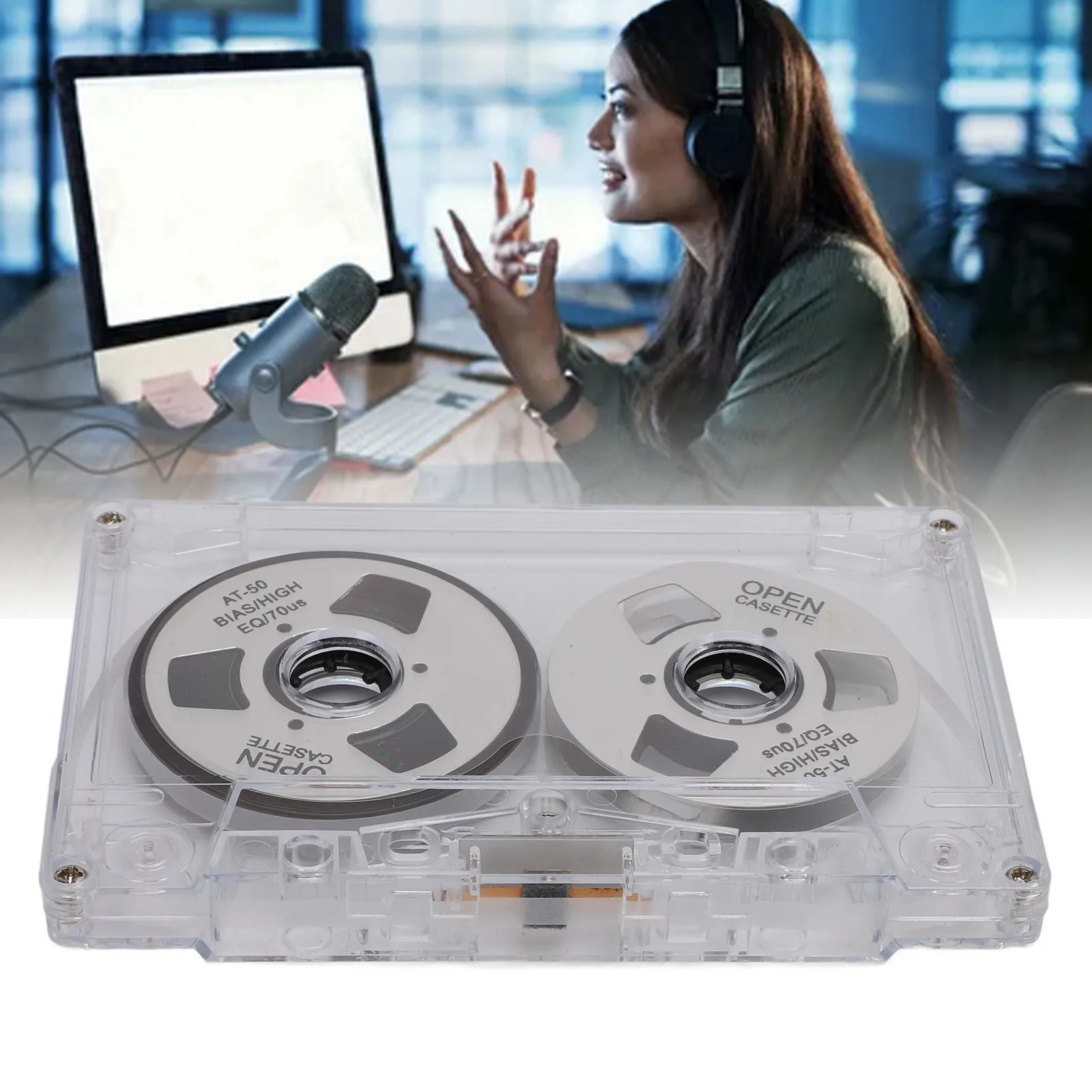 شريط كاسيت صوت فارغ 50 دقيقة صندوق شفاف بكرة إلى بكرة شريط كاسيت فارغ مدمج مزدوج الجوانب لتسجيل الموسيقى