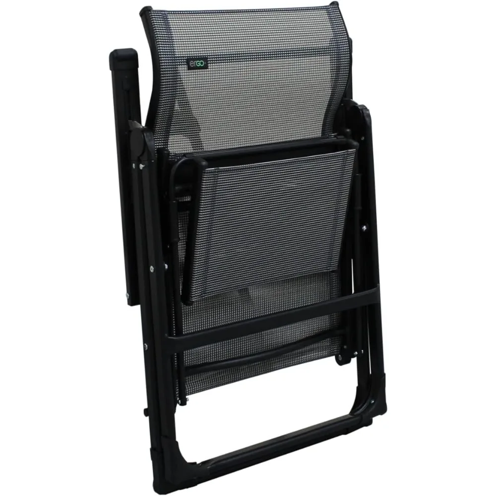 كرسي Caravan Sports Ergo+ Patio القابل للطي، رمادي مع مسند للقدمين قابل للطي، سعة وزن 300 رطل، 7 أوضاع للاستلقاء