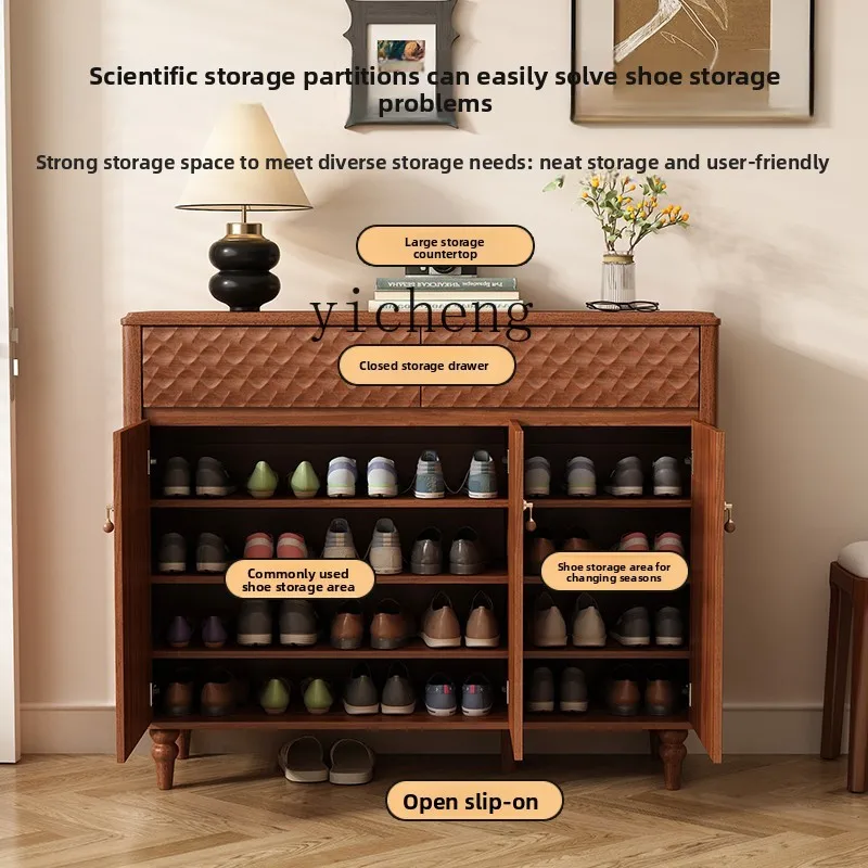 

ZZ solid wood shoe cabinet, medium-ancient style and large-capacity entrance at the door of the home, and the entrance