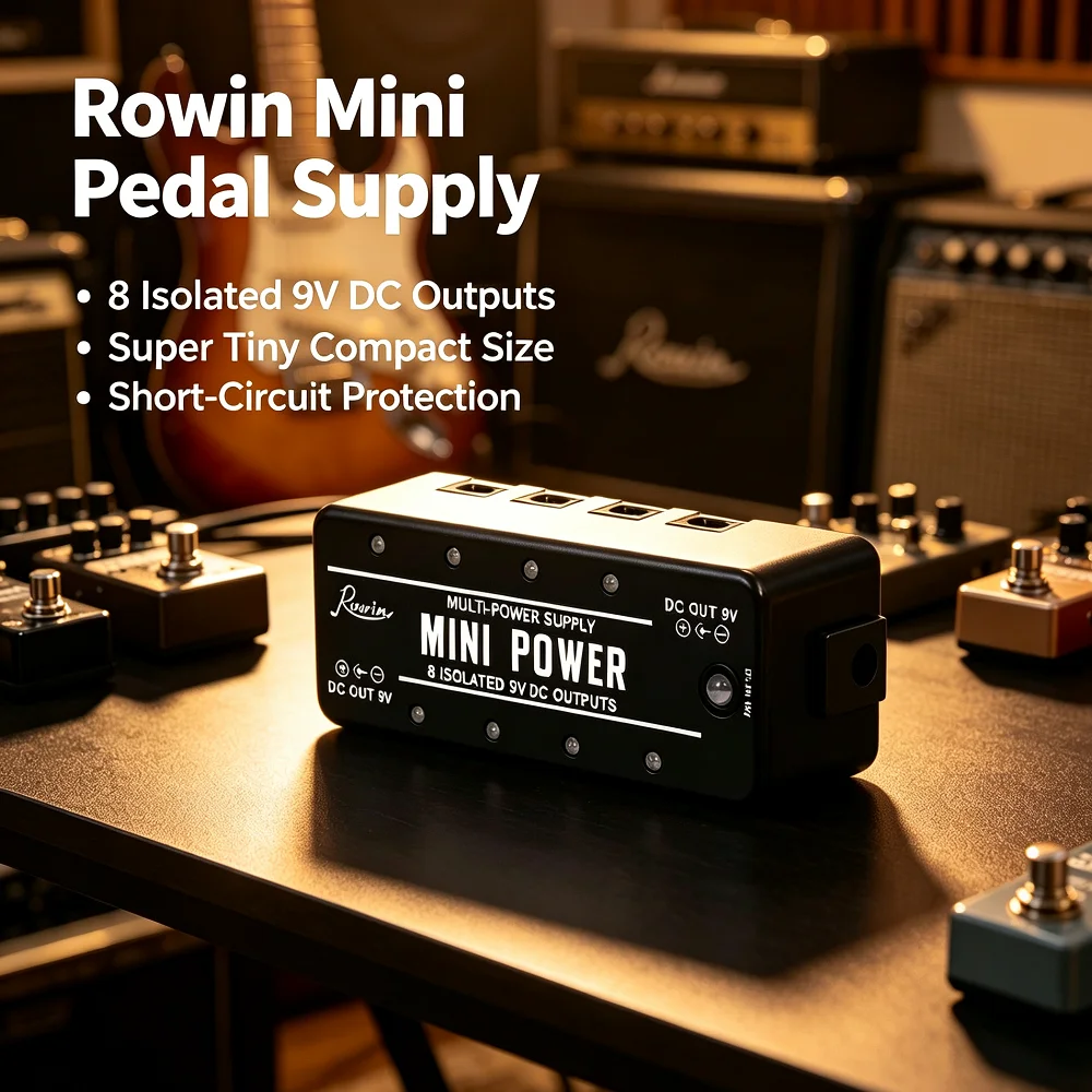 Rowin Super Tiny Guitar Effects Pedal Mini Power Supply 8 Isolated Source 9V 300mA DC Outputs Double Sides Charger Couplers