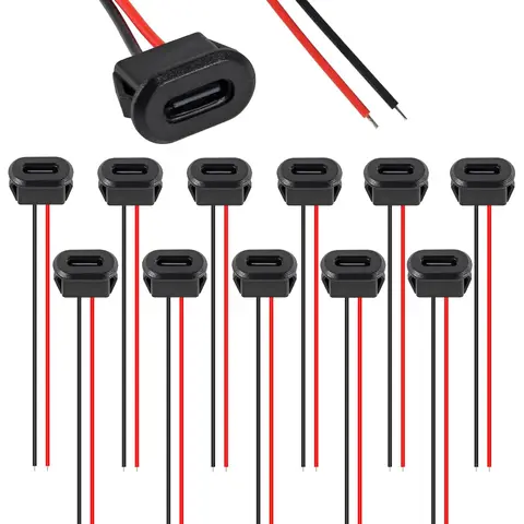 20PCS Type-C Female Chassis 2 Pin Type-C Female Socket Connector Waterproof Jack Female Charging Port with Card Buckle 3A USB-C