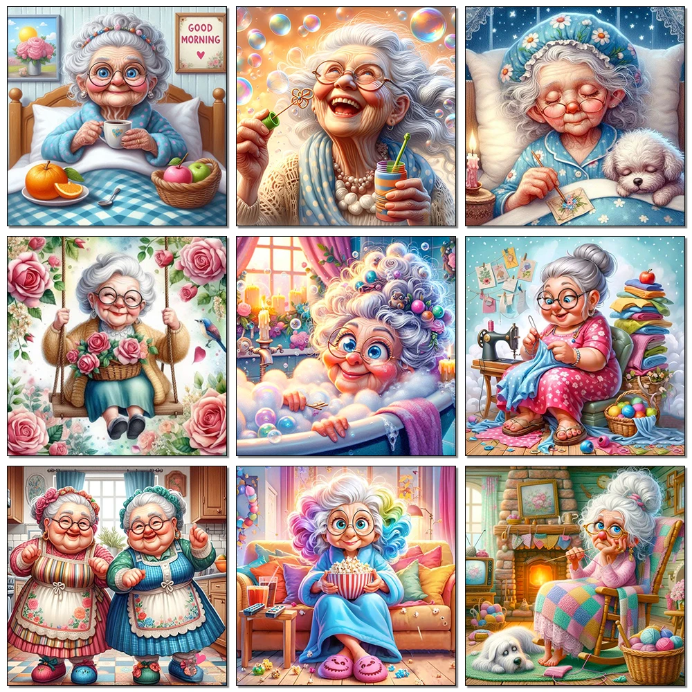 Diamond Art Painting Grandma Picture of Rhinestones 5D DIY Mosaic Old Lady New Collection Home Decoration Craft Kit
