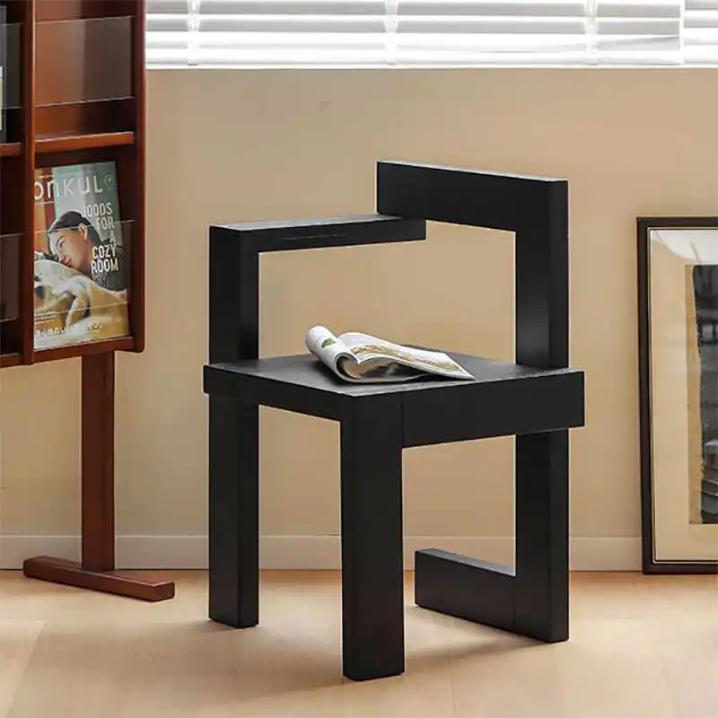 

Medieval solid wood Internet celebrity building block chair simple leisure chair Italian light luxury dining chair black persona