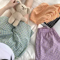 2024 New Summer Shorts Pajamas Cotton Women Shorts  Women's Bottoms Soft Pants Plaid Print Loose Pants Womens Pajama Pant