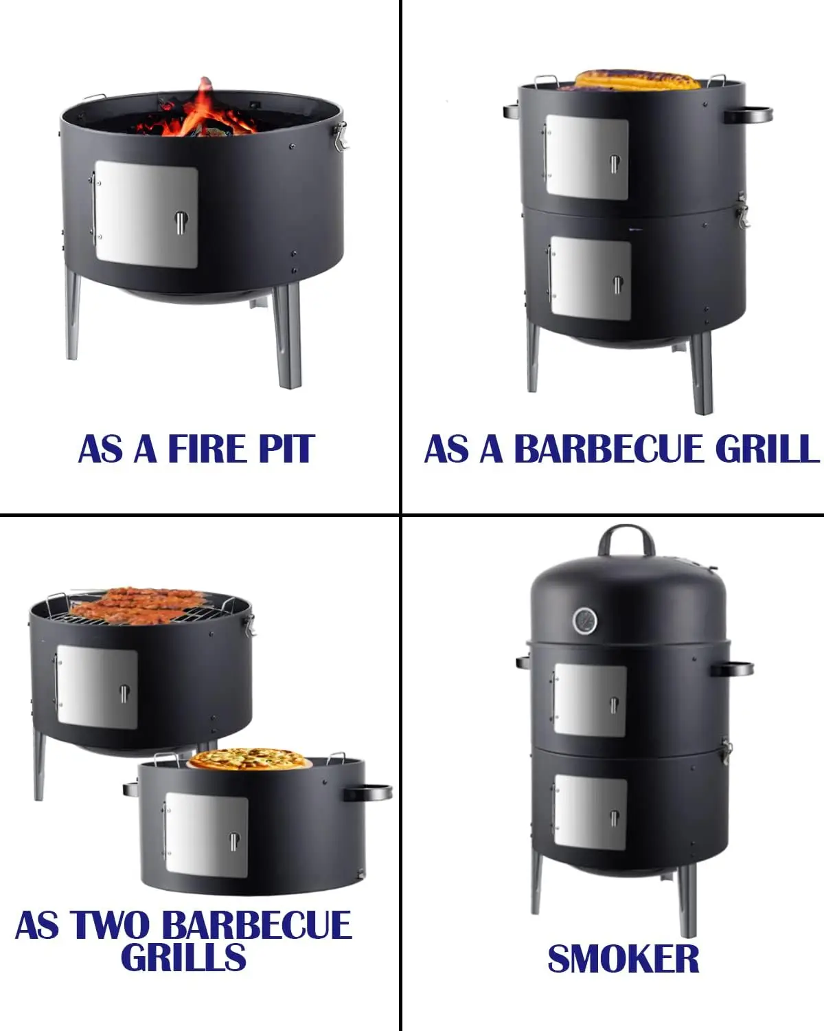 الجملة في الهواء الطلق فناء ثلاثة في واحد المدخن الشواء الشوايات موقد الخشب المحمولة شواء موقد الكربون