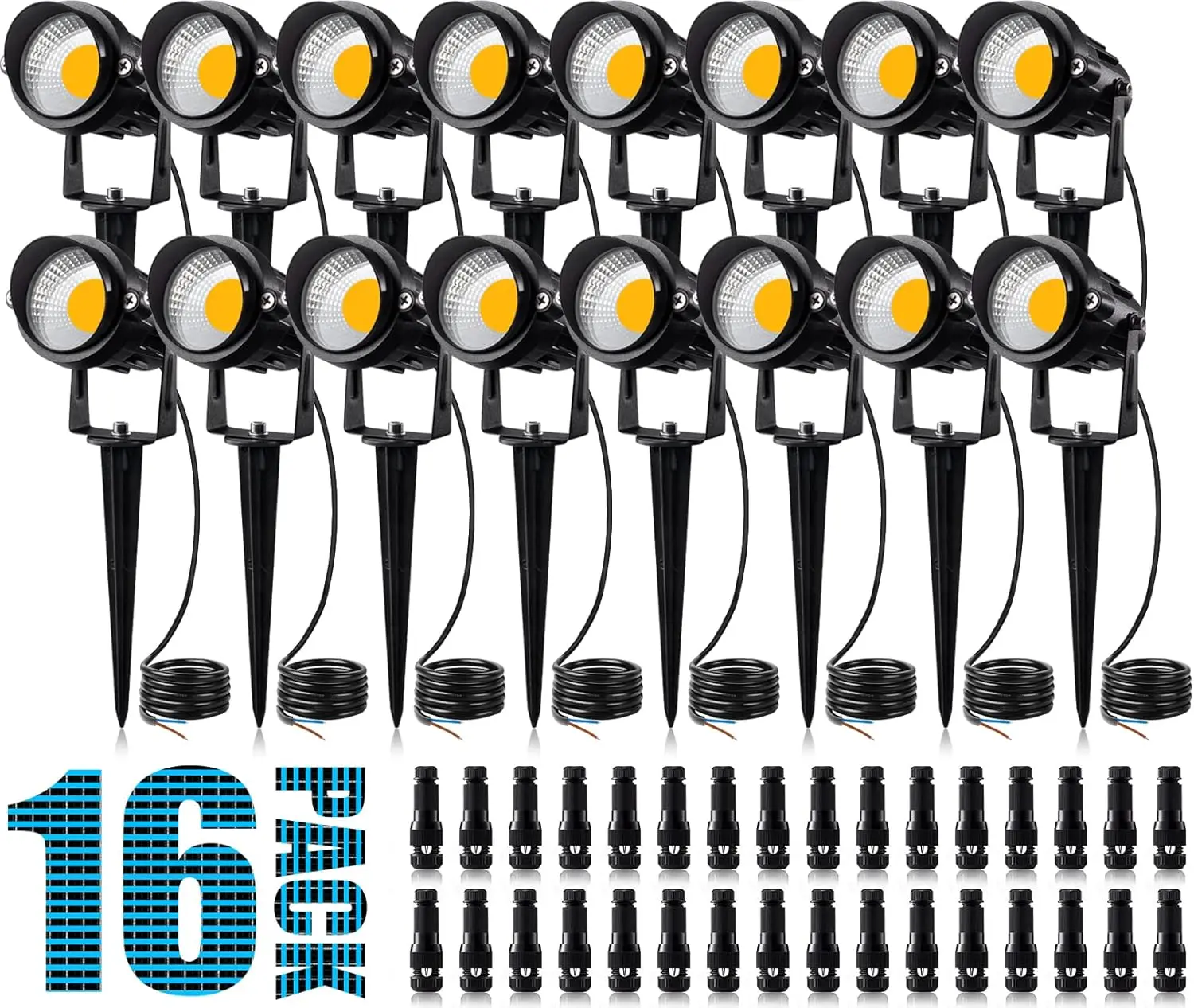 

Светодиодные ландшафтные светильники низкого напряжения 12 Вт с разъемами, 16 штук, водонепроницаемые, для наружного освещения сада, двора и дорожек