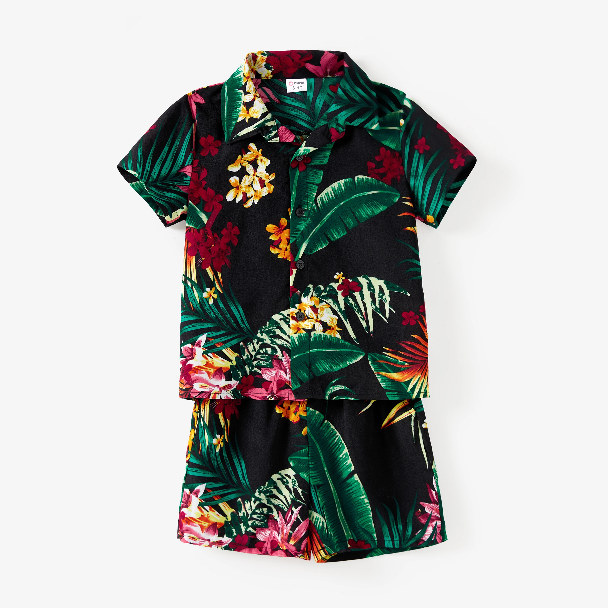 PatPat Family Matching Co-ord Sets Tropical Plant Floral Shirt and Drawstring Shorts with Pockets