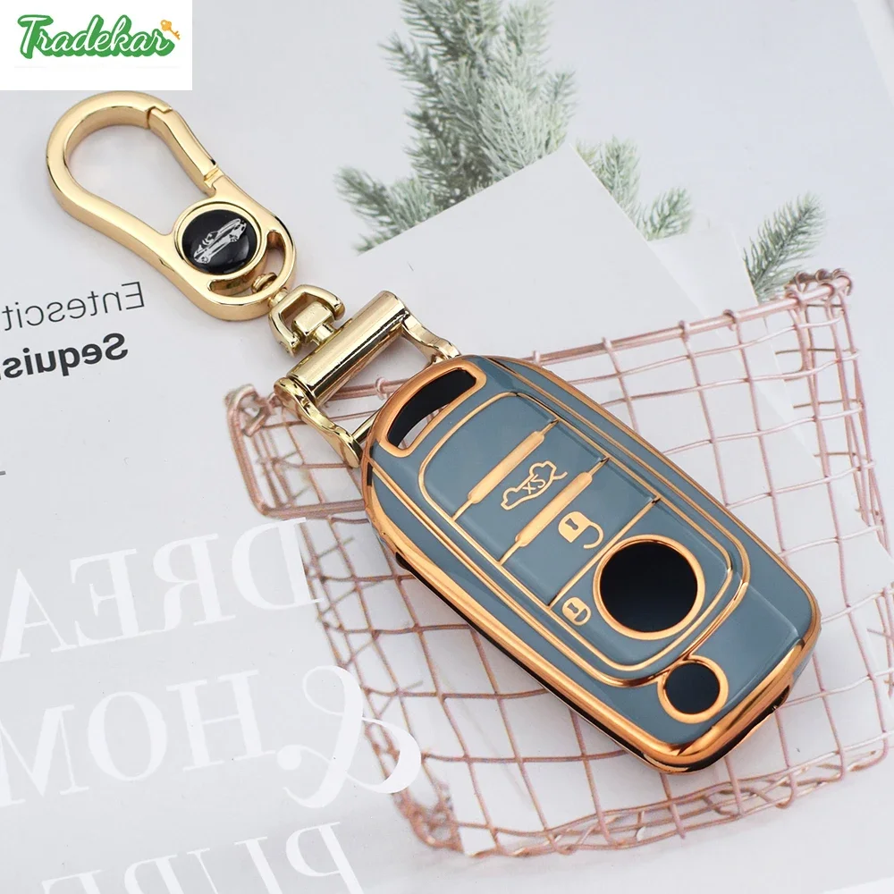 For Fiat Tipo Toro Nuovo Freedom 500X Doblo Argo Grazie Protective Accessories Gold edge TPU Folding Key Car Remote Key Case