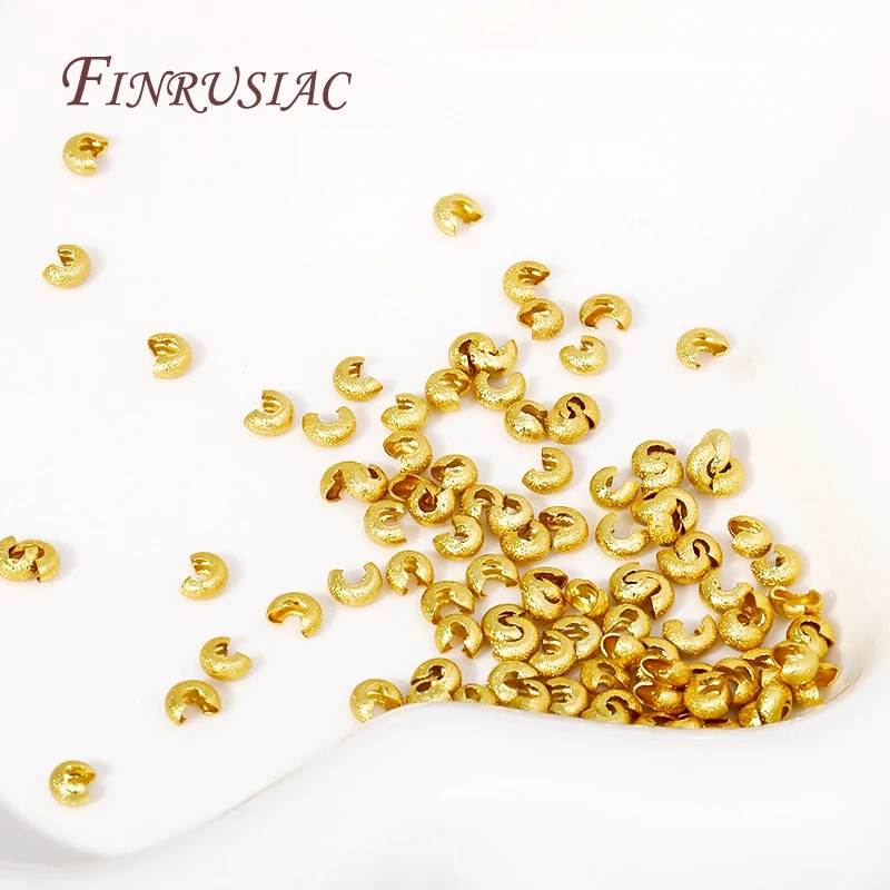18 Karat vergoldete runde Abdeckungen Crimp-End perlen Lieferungen für Schmuck 50/100 Stück 3/4mm Kupfer offene Crimp perlen abdeckungen Beschläge – Detail 10