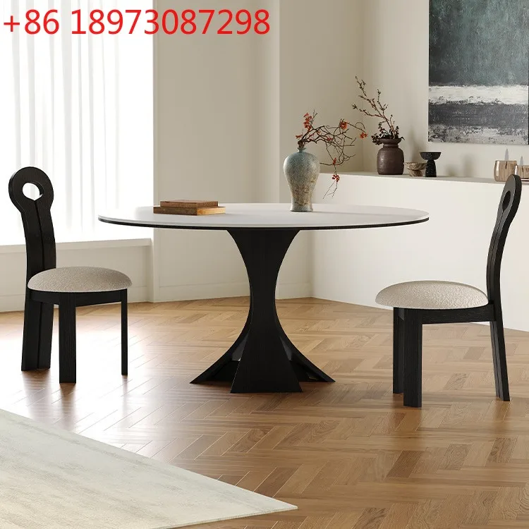 

Круглый стол из шифера во французском стиле ретро, небольшой бытовой обеденный стол и стулья в кремовом стиле, итальянский минималистичный стол для переговоров