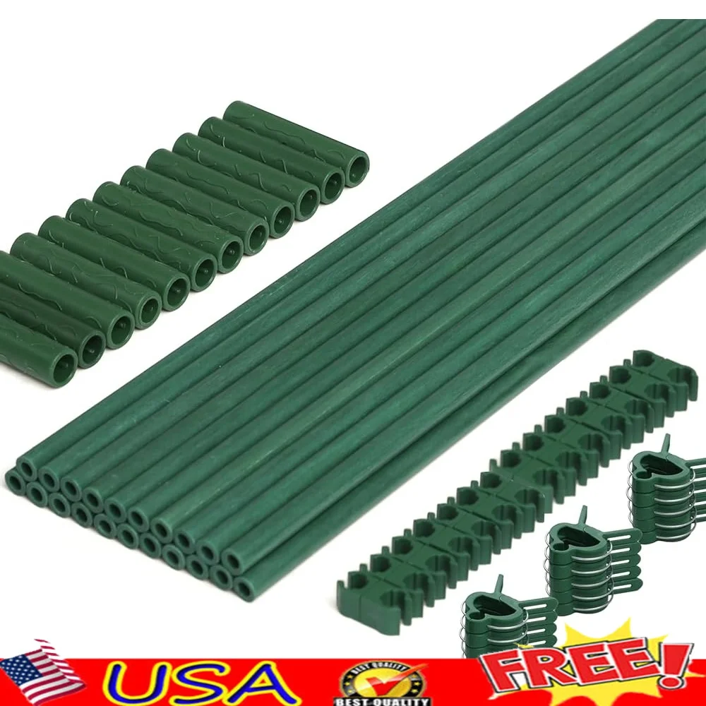 

62pcs Garden Stakes Kit Fiberglass Plant Support Stakes Connectors Clips Tomato Cucumber Vine Support Flowers Shrubs Trees