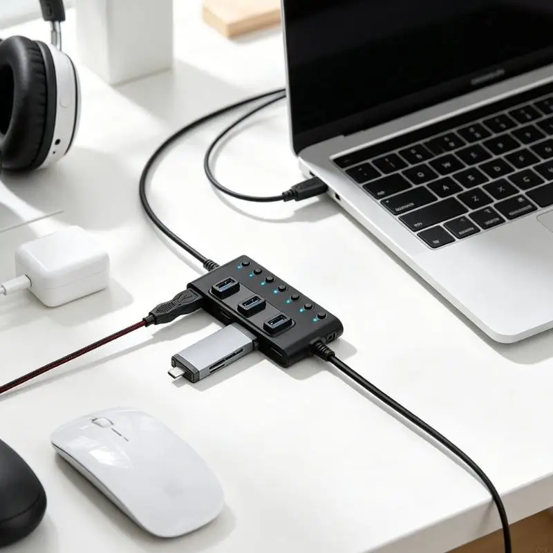 CORA USB3.0 Adapter Splitter with Light for Study Desk Computer USB Adapter