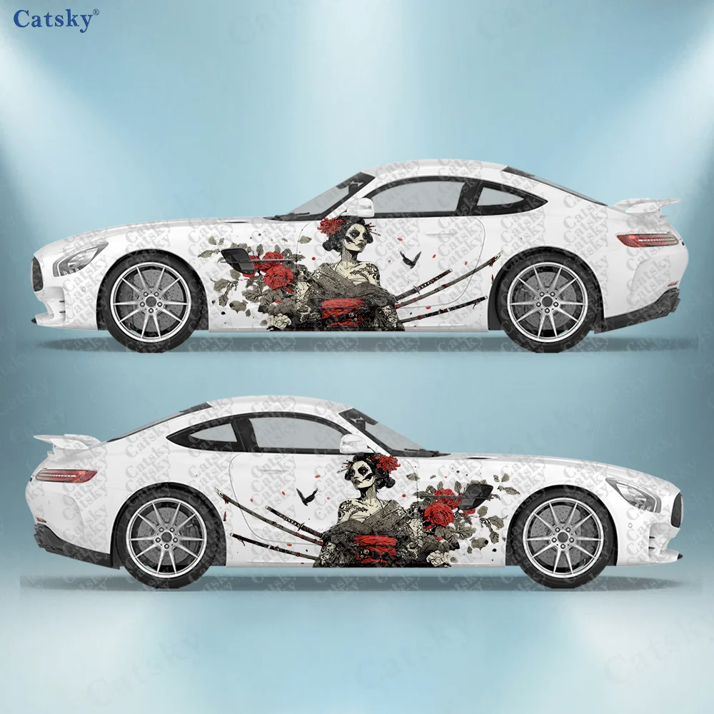 

2pcs Dark Geisha Samurai Car Side Decals | Self-Adhesive PVC Waterproof & Scratch-Resistant Stickers, Fashionable Decals with Ma