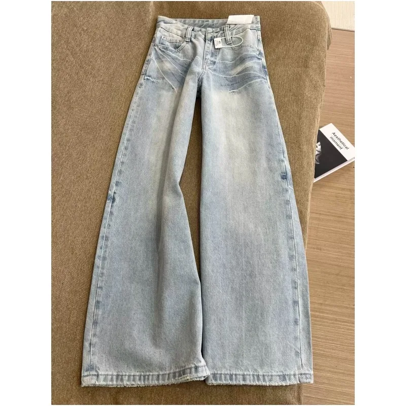 Women's Jeans Lightblue Washed Loose Wideleg Summer New Highwaist Slimming Drape Versatile Straight Floorlength Women's Pants