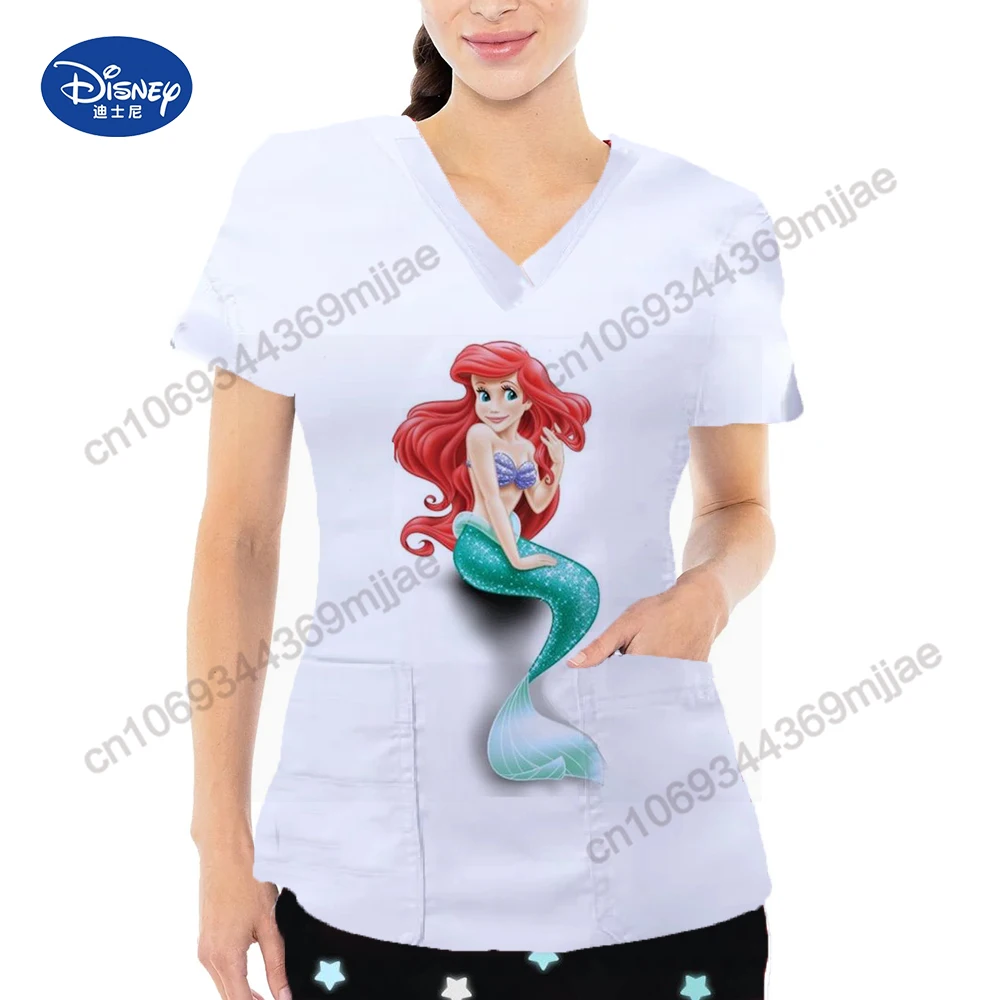 Fashion Casual Women's Clothes Free Shipping V-neck Crop Female T-shirts Summer Short Sleeves Tops 2024 Cartoon Two-Pocket Tops