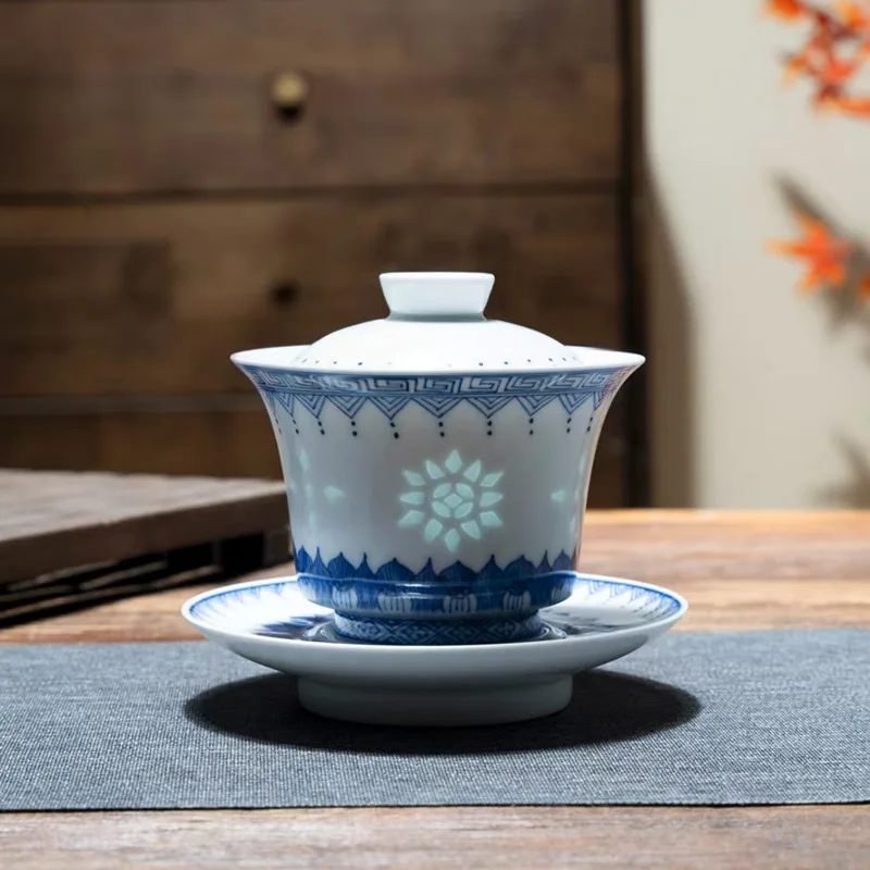 

Four famous porcelain blue and white exquisite porcelain, kung fu tea set, souvenir tea set