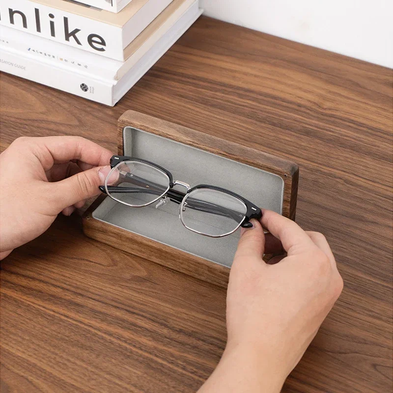 Retro Japanese Glasses Storage Black Walnut Anti-Scratch Box Pressure Proof Design Portable