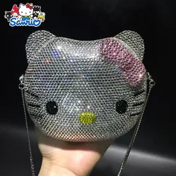 Hello Kitty Anime Cartoon Shape Rhinestone Cartoon Full Of Diamonds Dinner Bag Handmade Diamond-set Lady's Gift Christmas Gift