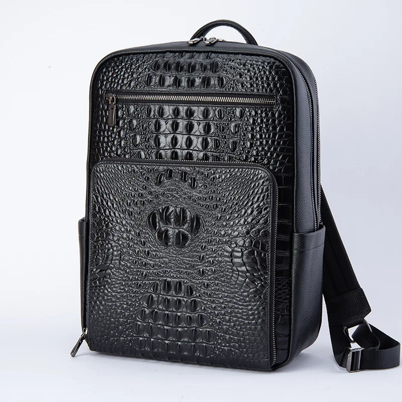 2023 New Luxury Brand Real Genuine Leather Men Backpacks alligator Student Backpack Boy Luxury 15.6 Inch Computer Laptop Bag