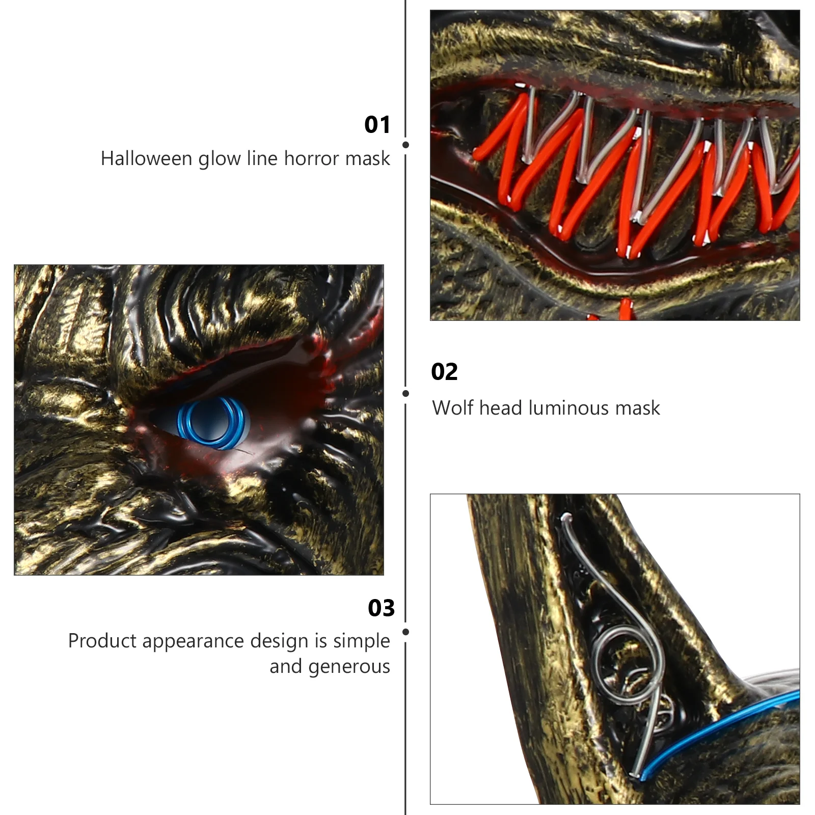 

1pc Led Light Up Wolf Head Mask Halloween Glow Mask For Party Carnival Stage Performance Ghost Festival Horror Decoration