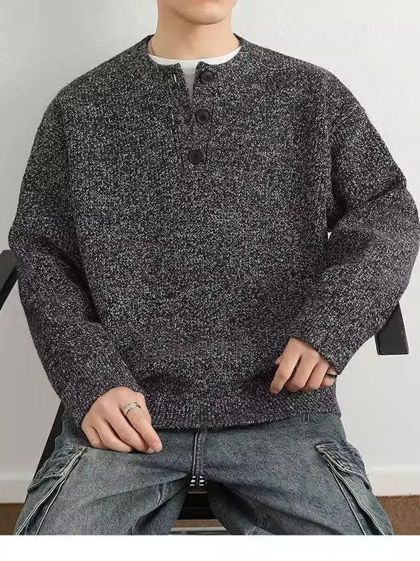 

Thiened американский свитер с воротником Генри, мужской и женский осенне-зимний теплый вязаный свитер с внутренней стороны, повседневный Sle Long Sve