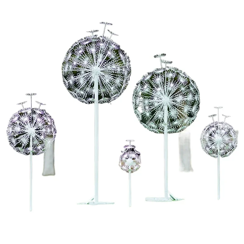 Outdoor wrought iron dandelion sculpture garden view lawn wrought iron flower plant decorative ornament