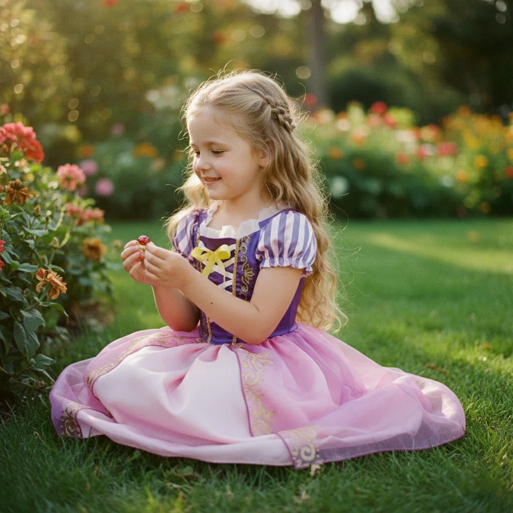 

Очаровательное платье принцессы для маленьких девочек с длинными волосами и блестящими золотыми пышными рукавами для пасхальной вечеринки, карнавального костюма