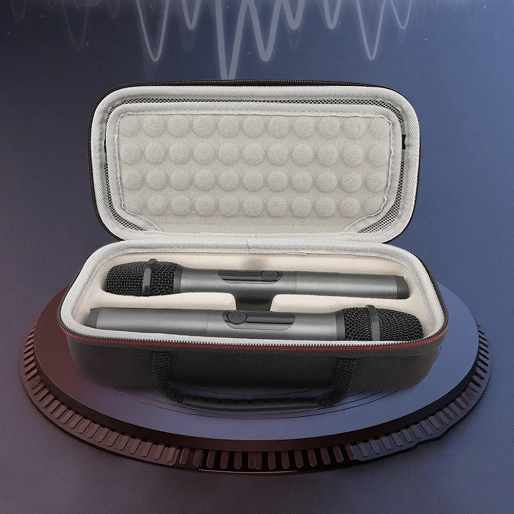 

Чехол для беспроводного микрофона с застежкой-молнией, ручная дорожная сумка с двумя микрофонами, жесткий чехол из ЭВА, сумка для переноски приемников, адаптеров, батарей AA