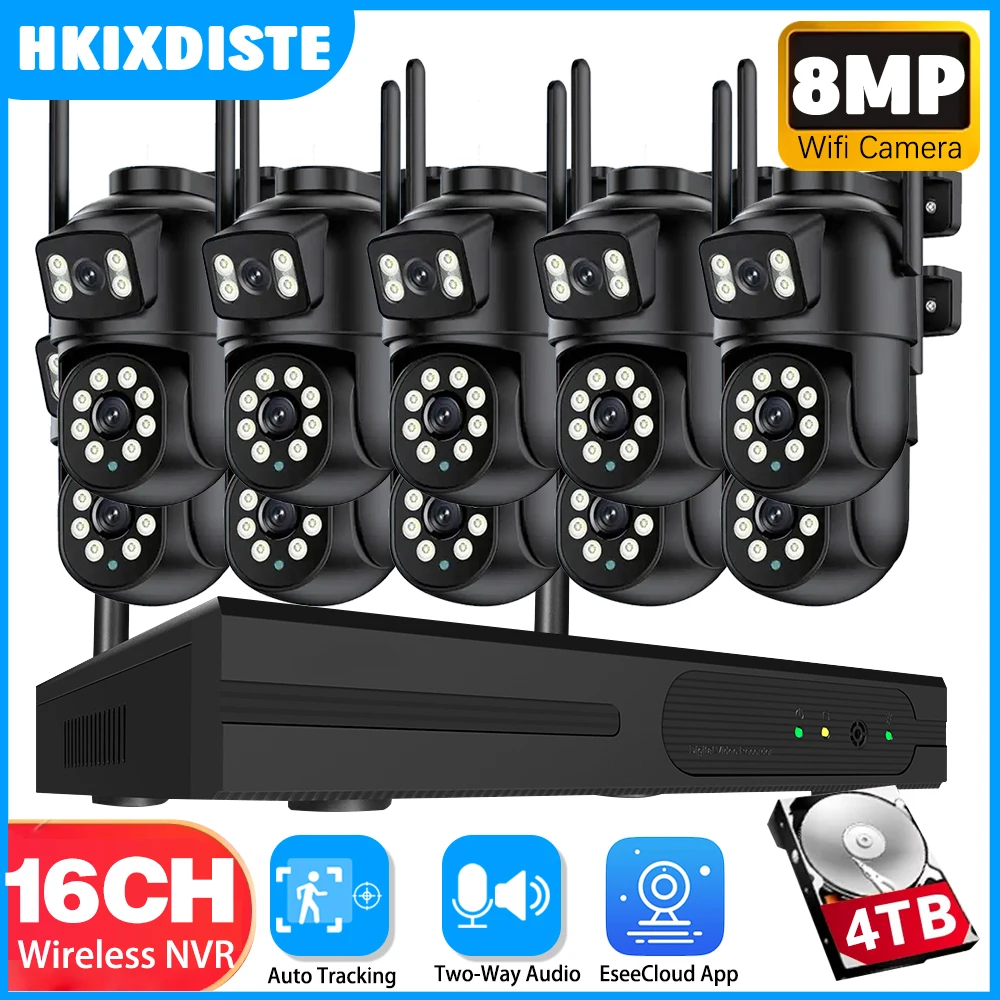 

Smart 16CH WiFi NVR Kit 8MP Dual Lens Dual Screen WiFi Security Camera Outdoor Wirless CCTV Surveillance System Motion Detection
