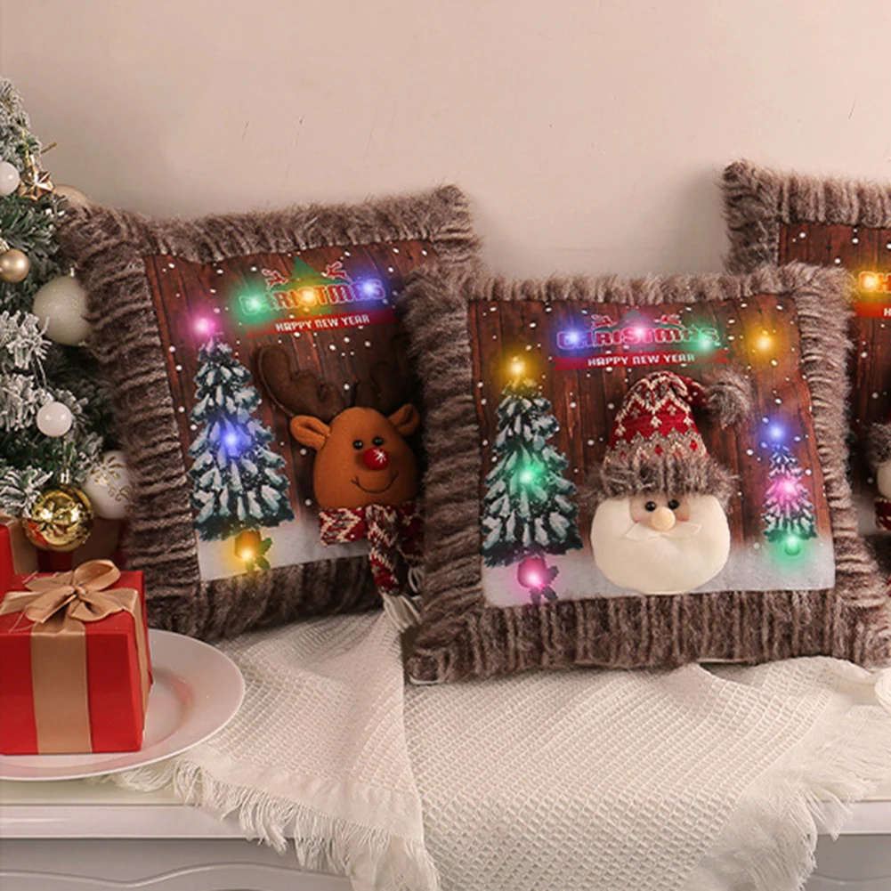 

Наволочка, короткая плюшевая наволочка со светодиодной подсветкой, квадратная наволочка для дивана-кровати, домашние рождественские украшения