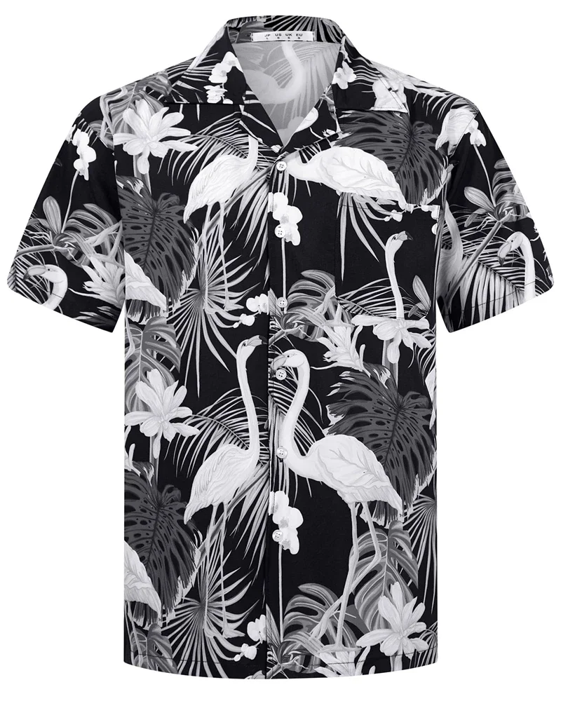 2025 Summer Fashion Men's Hawaiian Shirt Short Sleeve Button Coconut Tree Print Casual Beach Men's Top