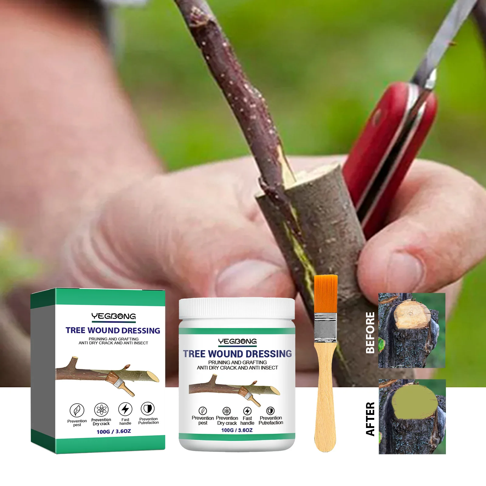 Yegbong Tree Wound Dressing Seedling Fruit Tree Healing Agent Plant Coating Promote Root Growth Tree Wound Repair Agent 100g