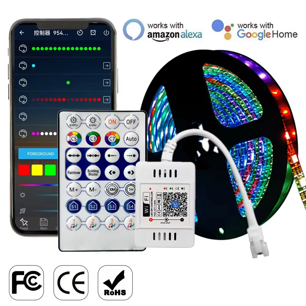 DC12V WS2811 Led Strip Light 5050 RGB Individually Addressable with 28Keys RF WiFi Pixels Music Controller Alexa Google Home