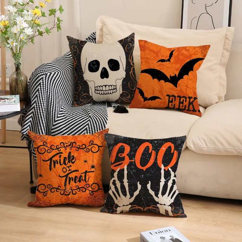 

4PCS Halloween Pillow Case, Orange and Black Pillow Cover, Happy Halloween Sofa Bed Throw Cushion Cover Decoration