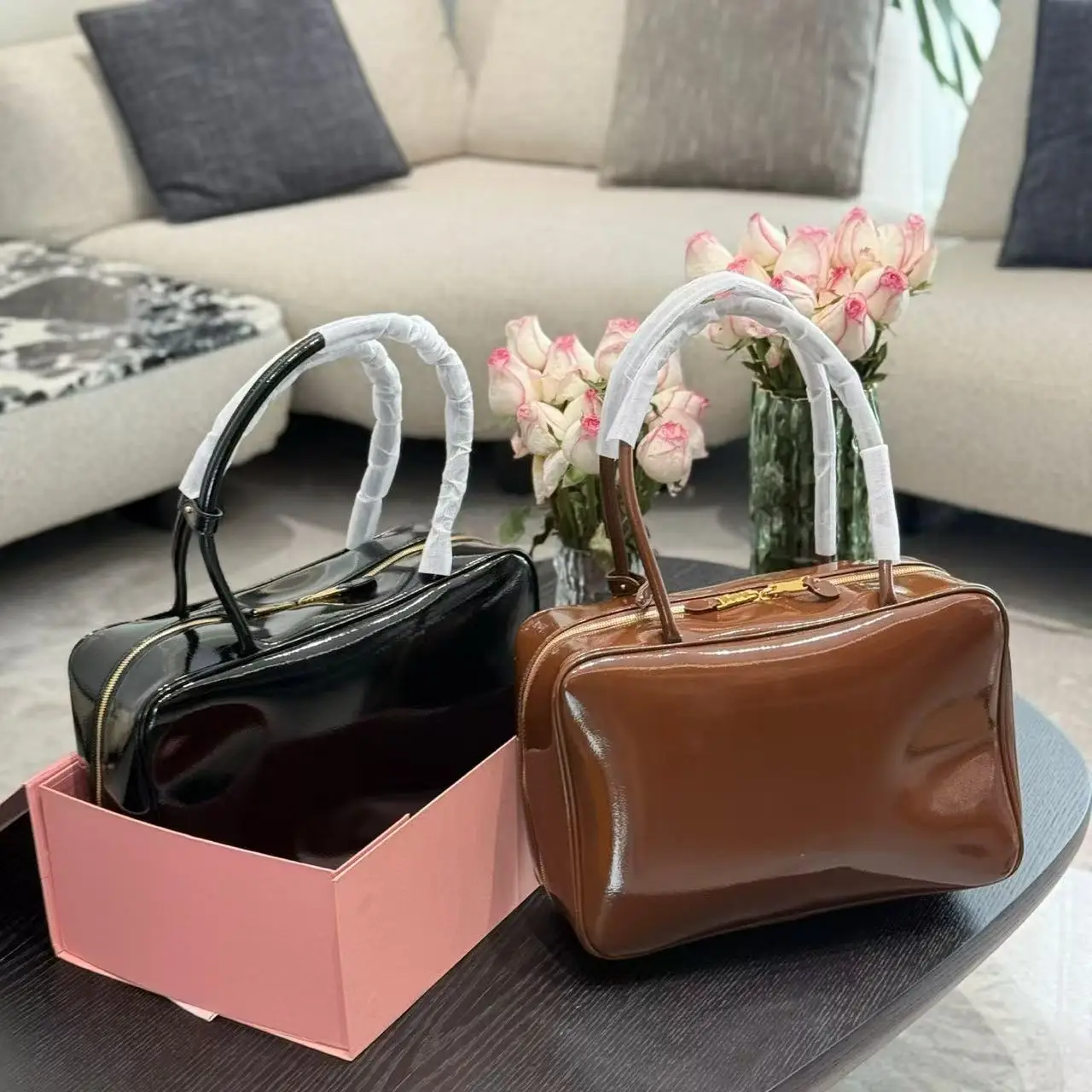 

Advanced retro bag wax cowhide bowling bags briefcase with one shoulder and underarm bag Joker commuter handbag women's bag