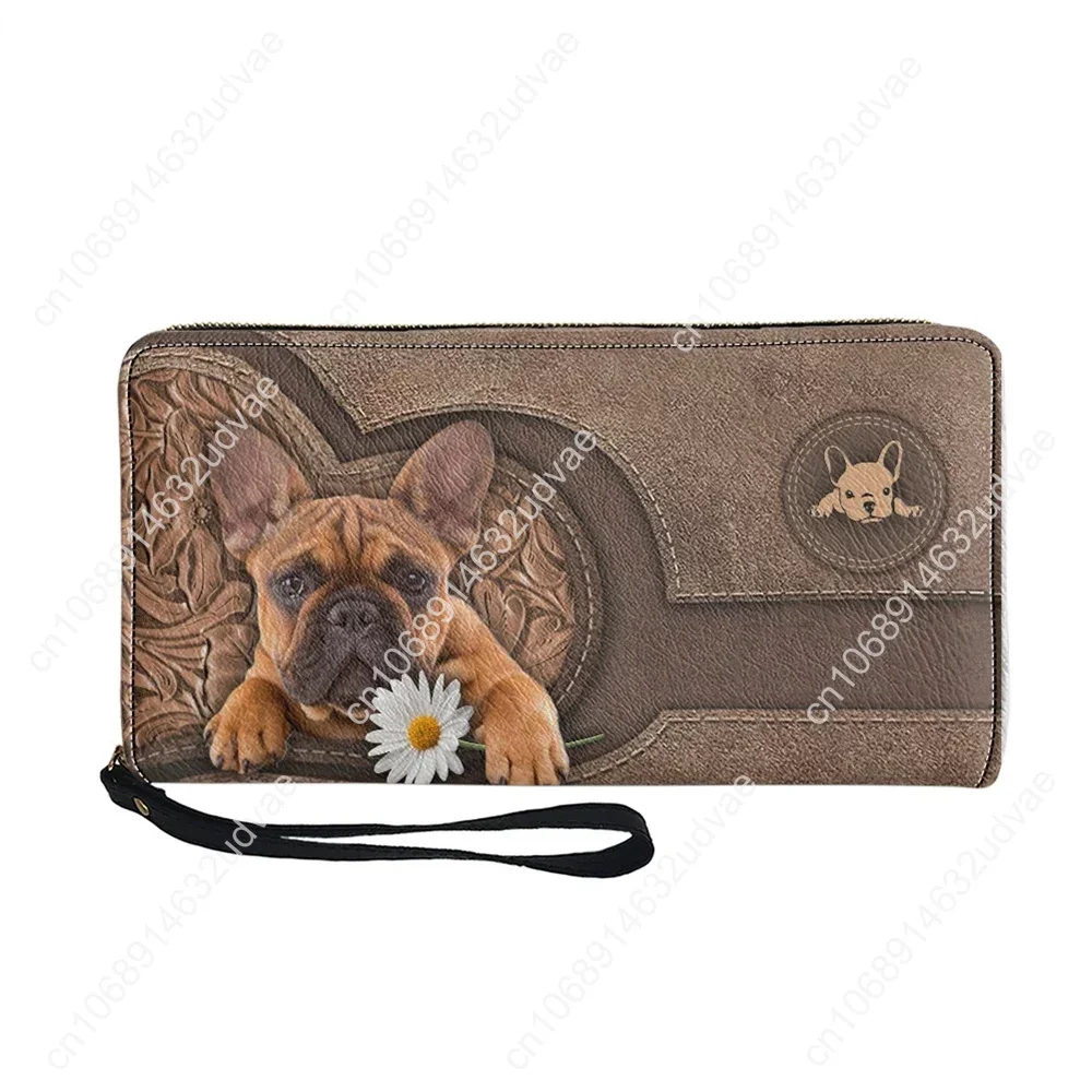 Cartera de cuero con estampado de Pug para mujer, tarjetero largo Kawaii, monedero femenino de alta calidad, billetera de marca con cremallera,