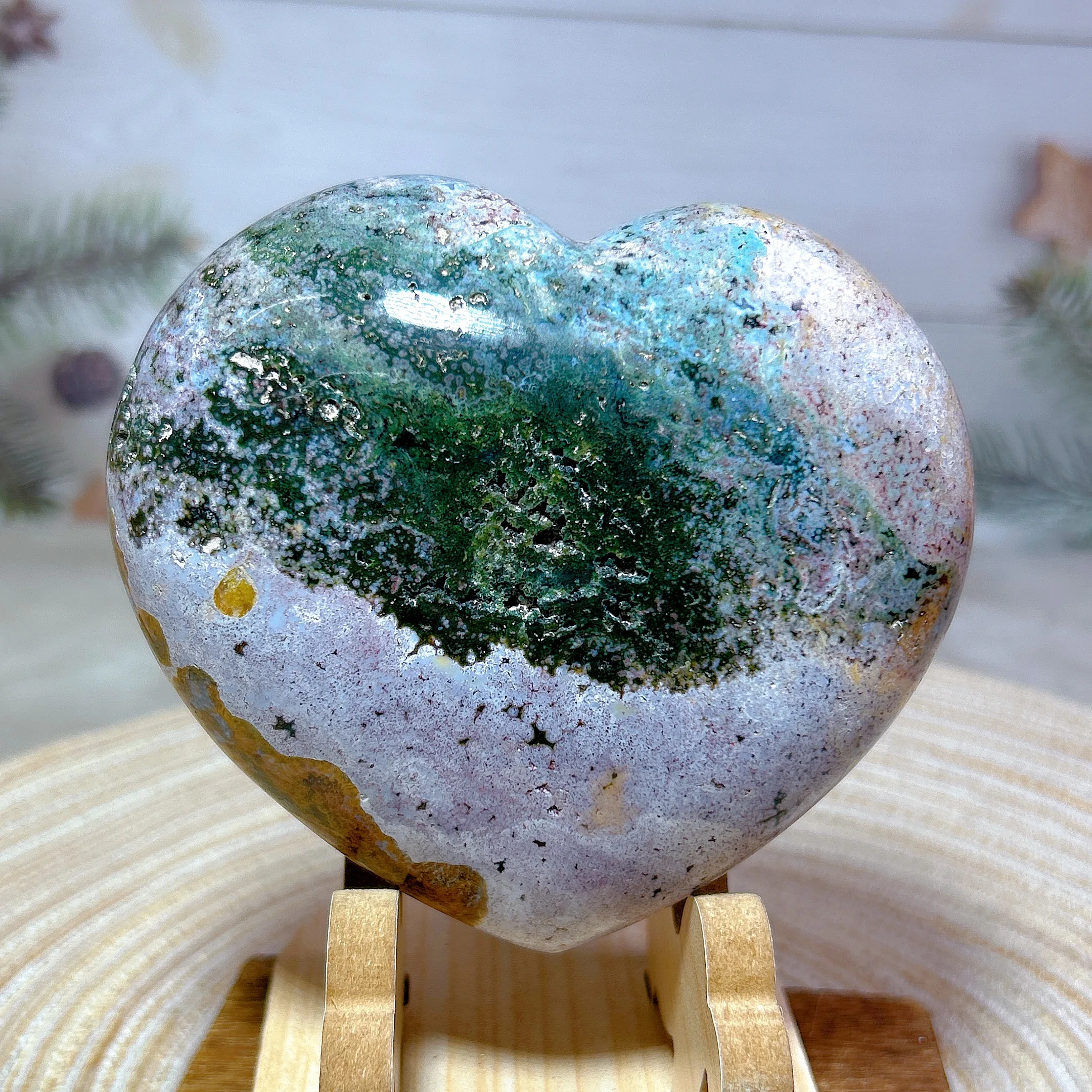 

High Quality Natural Crystals Ocean Jasper Druzy Heart Gemstone Healing Stone Jewelry Room Decor Home Decorations Gift