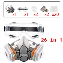26in1 6200 Half Face Dust Gas Mask Respirator For Industrial Paint Spray Chemical Organic Vapor With Filters Protection