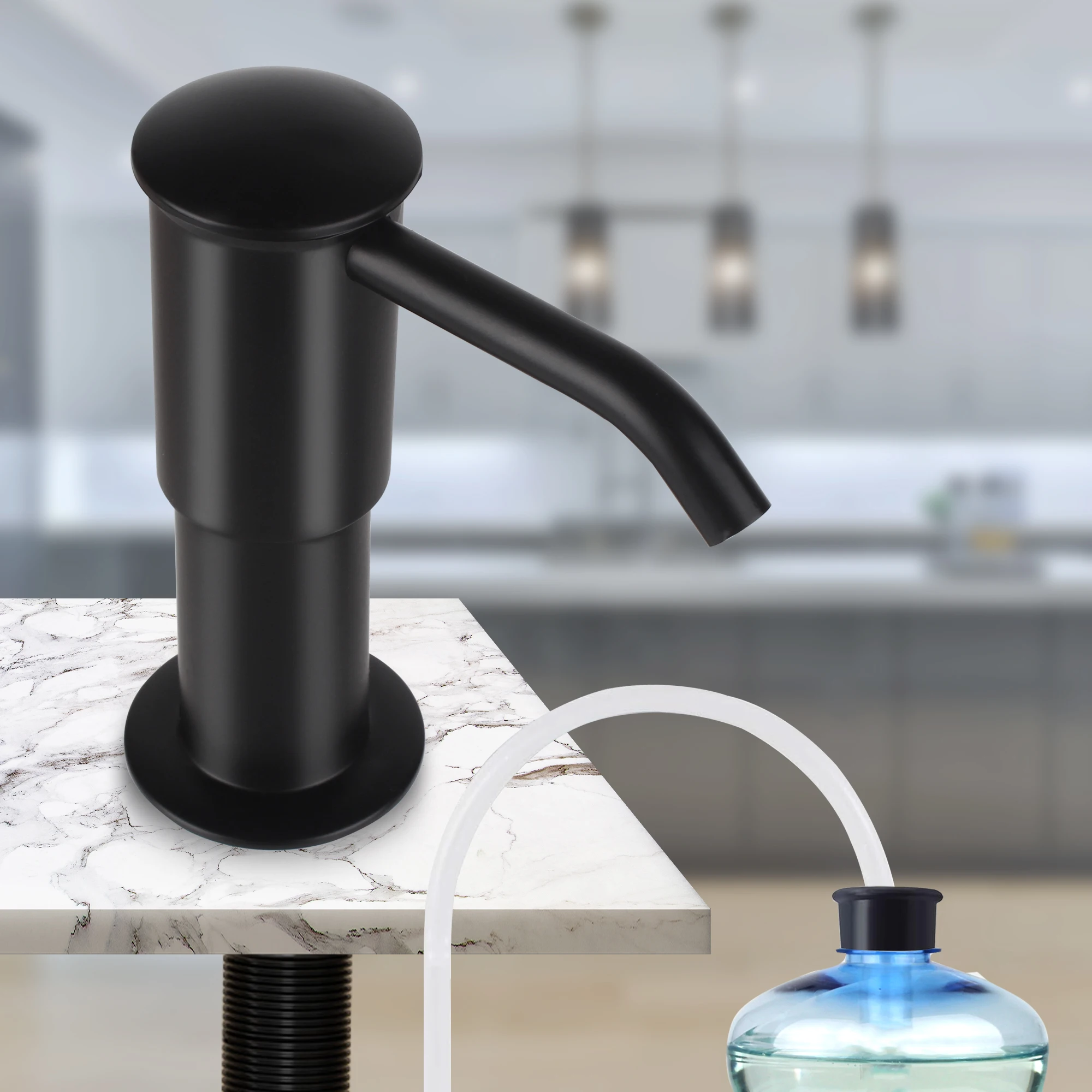 The Big Size(Black) Kitchen Sink Soap Dispenser ABS Pump Built In Soap Dispenser for Kitchen Sink with 1.5m (59