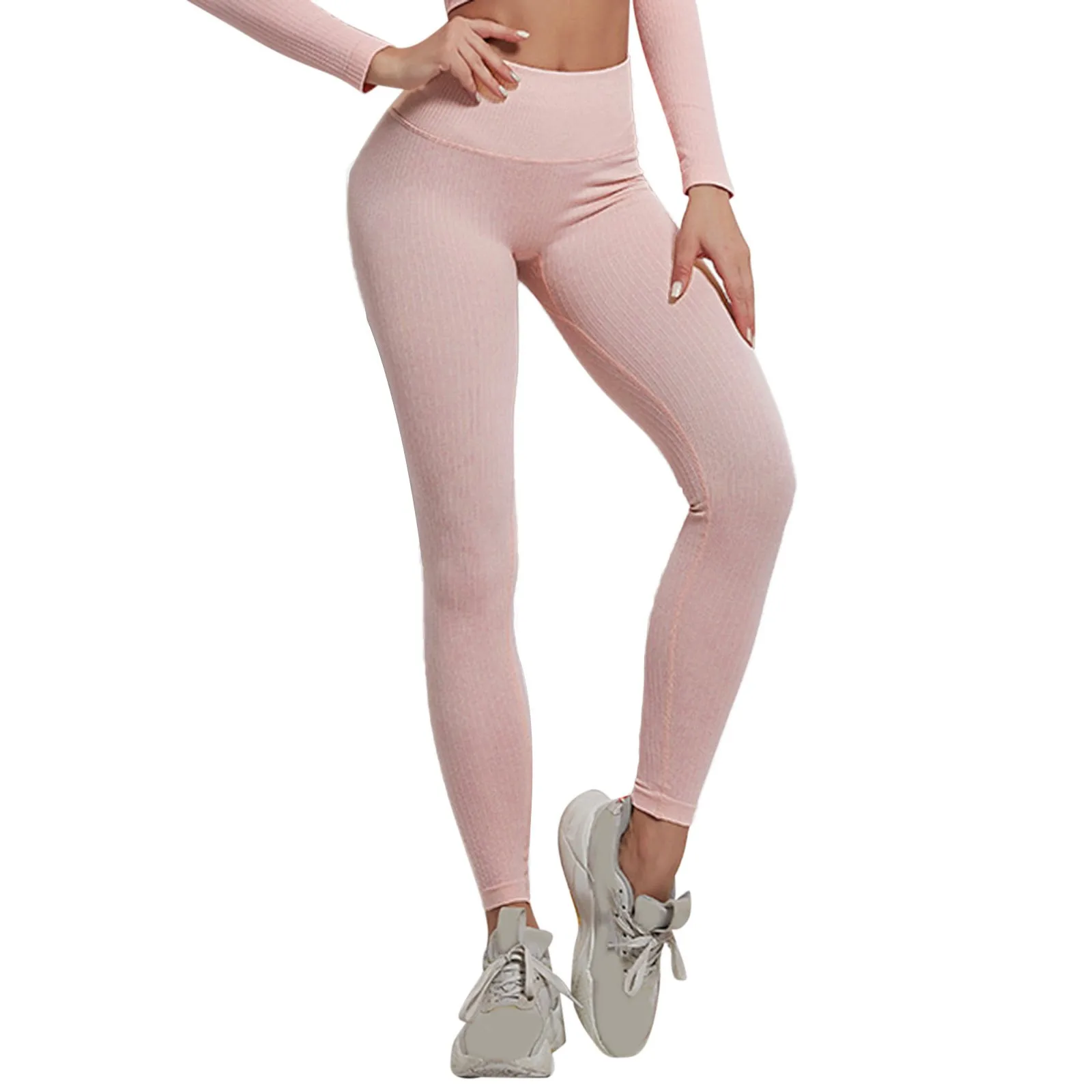 Women Seamless Striped Leggings High Waist Scrunch Yoga Workout Fitness Ribbed Gym Sets Elastic Sportwear Suits Drop Shipping